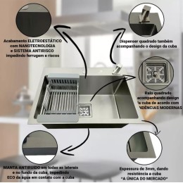 Cuba Gourmet Quadrada Aço Inox 60x40cm - Construinox